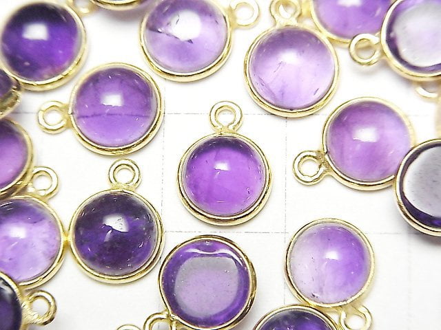 [Video]High Quality Amethyst AAA- Bezel Setting Round 10x10mm 18KGP 2pcs