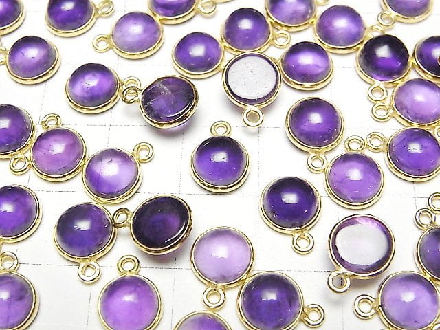 [Video]High Quality Amethyst AAA- Bezel Setting Round 10x10mm 18KGP 2pcs