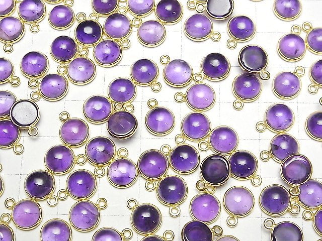 [Video]High Quality Amethyst AAA- Bezel Setting Round 10x10mm 18KGP 2pcs