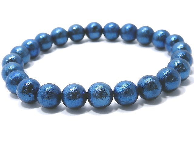 [Video][One of a kind] Meteorite Round 8mm Blue Bracelet NO.5