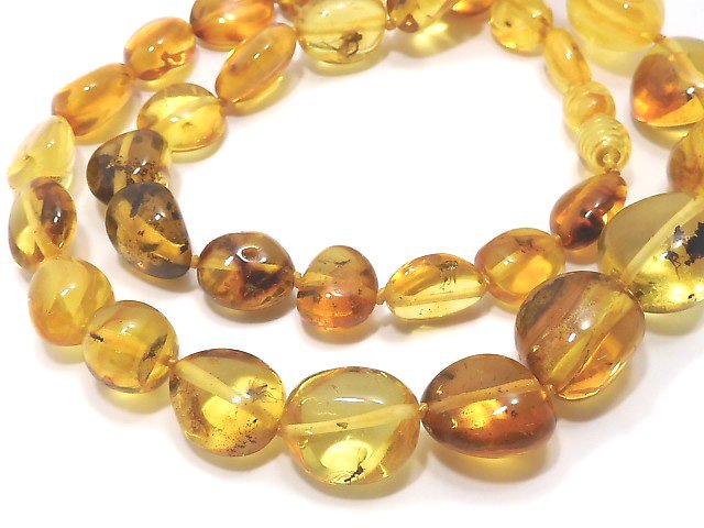 [Video][One of a kind] Insect Baltic Amber Nugget Necklace 1strand beads (aprx.17inch/43cm) NO.1