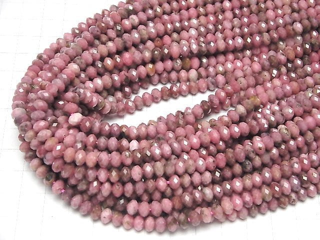 [Video]High Quality! Rhodonite AA Faceted Button Roundel 5.5x5.5x3.5mm 1strand (aprx.15inch/37cm)