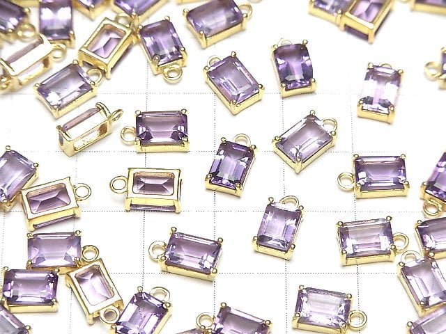 [Video]High Quality Amethyst AAA Bezel Setting Rectangle Faceted 7x5mm 18KGP 2pcs