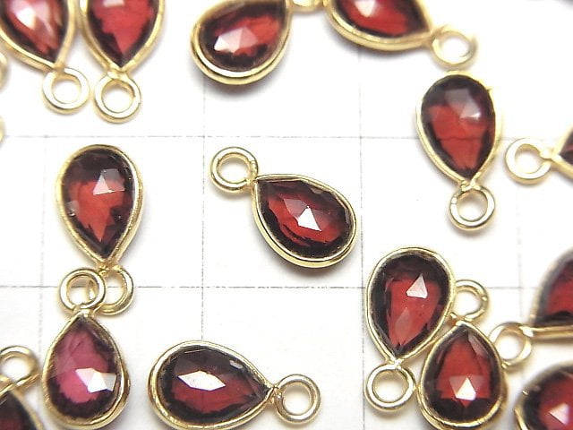 [Video]High Quality Garnet AAA Bezel Setting Pear shape 7x5mm Rose Cut [One Side ] 18KGP 4pcs