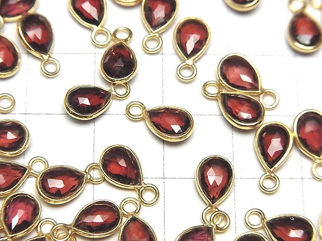 [Video]High Quality Garnet AAA Bezel Setting Pear shape 7x5mm Rose Cut [One Side ] 18KGP 4pcs