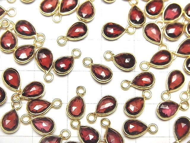 [Video]High Quality Garnet AAA Bezel Setting Pear shape 7x5mm Rose Cut [One Side ] 18KGP 4pcs