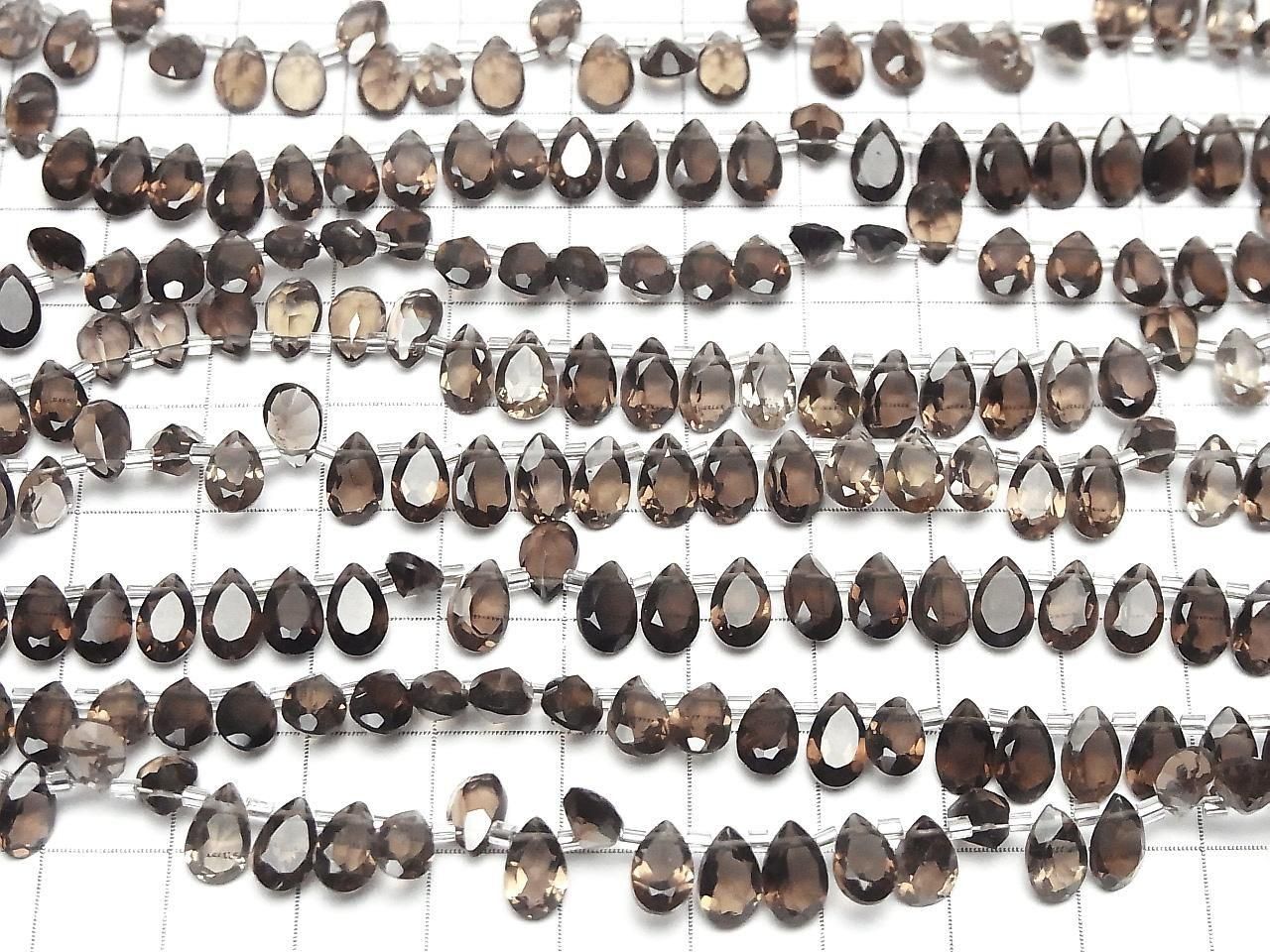 Quartz Fumé de Haute Qualité AAA, Forme Poire Facettée 8x5mm, demi ou 1 rang de perles (28 pièces)