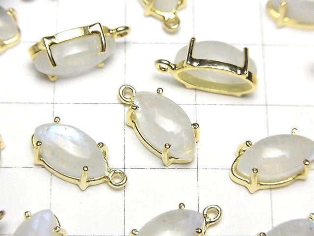 [Video]High Quality Rainbow Moonstone AAA- Bezel Setting Marquise 12x6mm 18KGP 2pcs