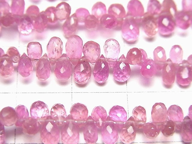 [Video]High Quality Pink Sapphire AAA- Drop Faceted Briolette half or 1strand beads (aprx.7inch/19cm)