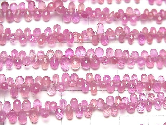 [Video]High Quality Pink Sapphire AAA- Drop Faceted Briolette half or 1strand beads (aprx.7inch/19cm)