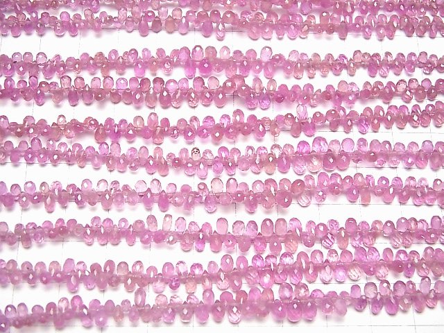 [Video]High Quality Pink Sapphire AAA- Drop Faceted Briolette half or 1strand beads (aprx.7inch/19cm)