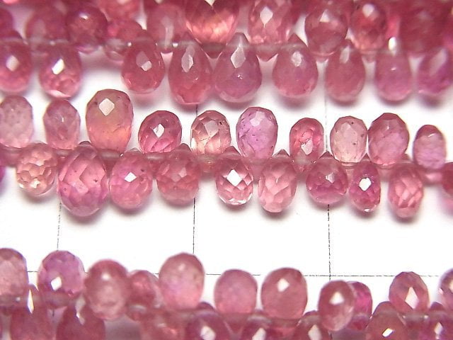 [Video]High Quality Pink Sapphire AAA- Drop Faceted Briolette [Dark Color] half or 1strand beads (aprx.7inch/19cm)