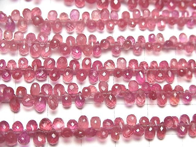 [Video]High Quality Pink Sapphire AAA- Drop Faceted Briolette [Dark Color] half or 1strand beads (aprx.7inch/19cm)