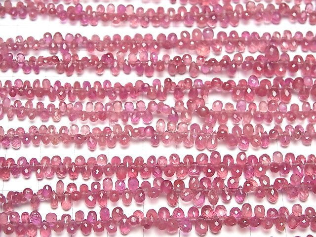 [Video]High Quality Pink Sapphire AAA- Drop Faceted Briolette [Dark Color] half or 1strand beads (aprx.7inch/19cm)