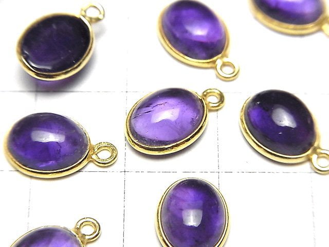 [Video]High Quality Amethyst AAA- Bezel Setting Oval 9x7mm 18KGP 2pcs