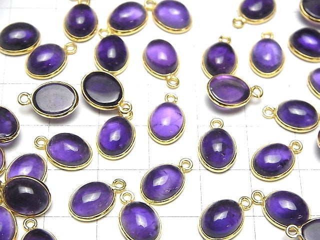 [Video]High Quality Amethyst AAA- Bezel Setting Oval 9x7mm 18KGP 2pcs