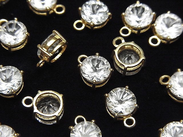 [Video]High Quality White Topaz AAA Bezel Setting Carved Round Faceted 7x7mm 18KGP 2pcs