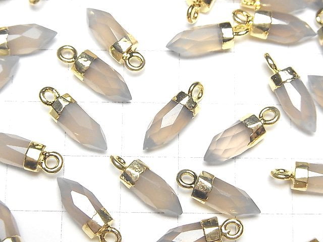 High Quality Gray Onyx AAA- Faceted Point Charm 12x5x5mm Gold Color 2pcs