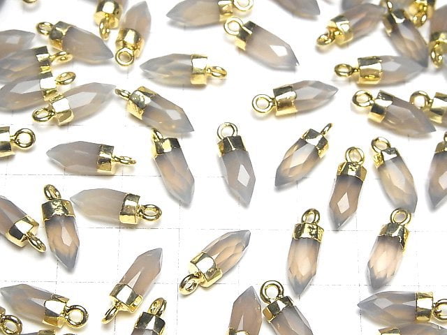 High Quality Gray Onyx AAA- Faceted Point Charm 12x5x5mm Gold Color 2pcs