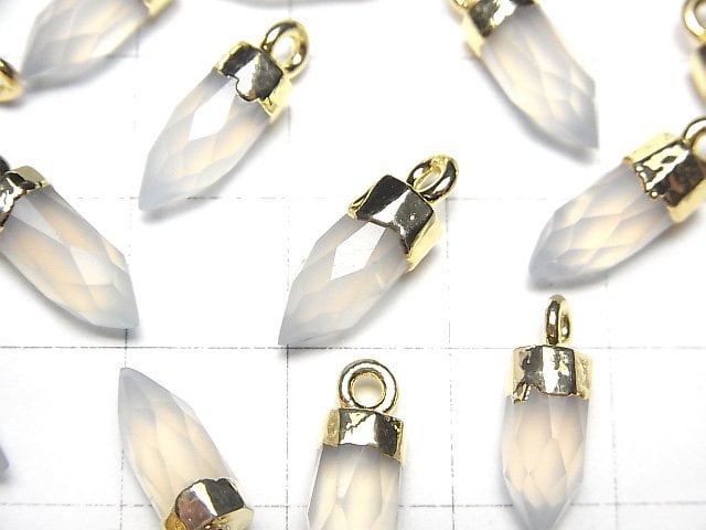 [Video]High Quality White Chalcedony AAA- Faceted Point Charm 12x5x5mm Gold Color 2pcs