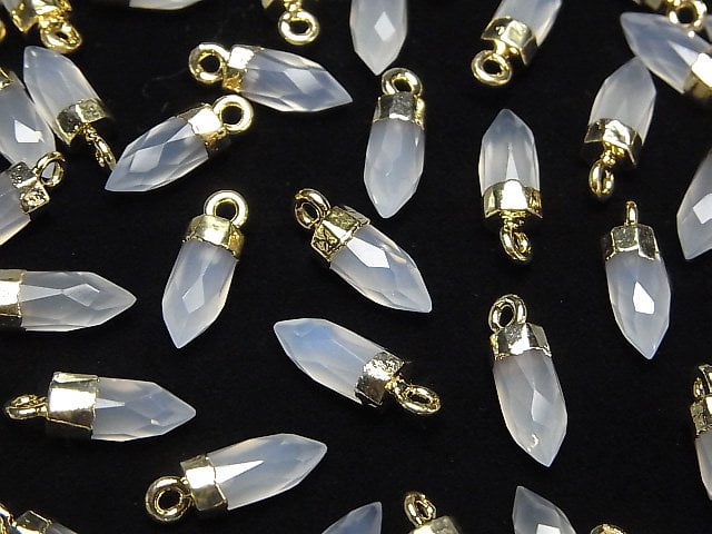 [Video]High Quality White Chalcedony AAA- Faceted Point Charm 12x5x5mm Gold Color 2pcs