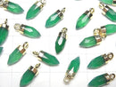 [Video]High Quality Green Onyx AAA- Faceted Point Charm 12x5x5mm Gold Color 2pcs