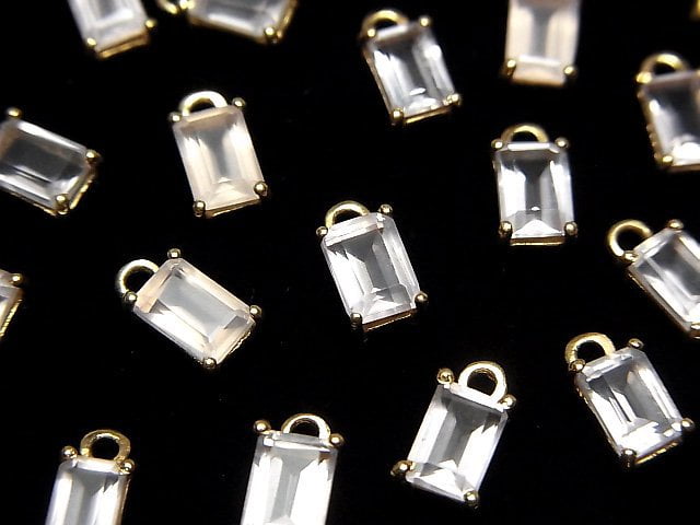 Bezel Setting, Rectangle, Rose Quartz Gemstone Beads