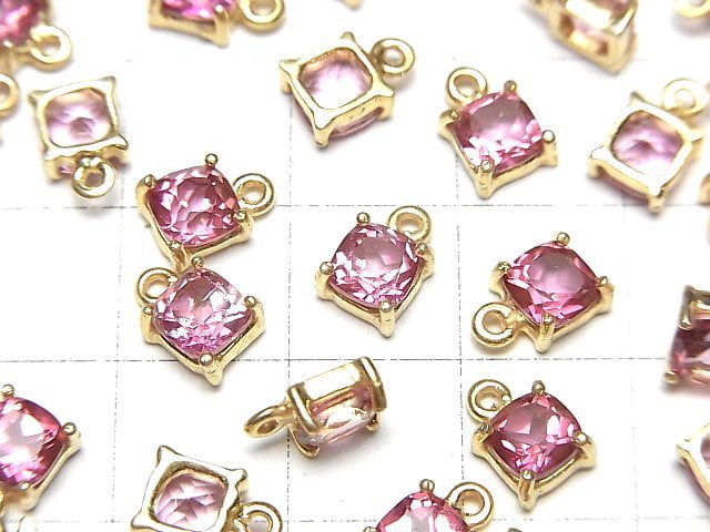 [Video]High Quality Pink Topaz AAA Bezel Setting Square Faceted 5x5mm 18KGP 1pc
