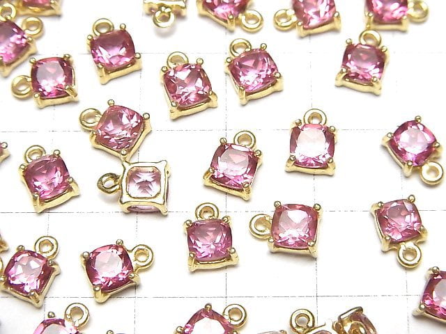 [Video]High Quality Pink Topaz AAA Bezel Setting Square Faceted 5x5mm 18KGP 1pc