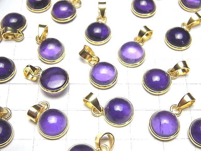 [Video]Amethyst AAA Round Pendant 10x10mm 18KGP 1pc