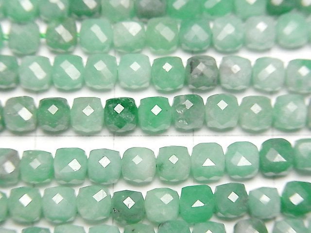 [Video]High Quality! Brazil Emerald AAA- Cube Shape 4x4x4mm half or 1strand beads (aprx.15inch/37cm)