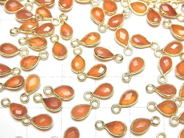 [Video]High Quality Carnelian AAA Bezel Setting Faceted Pear Shape 7x5mm 18KGP 4pcs