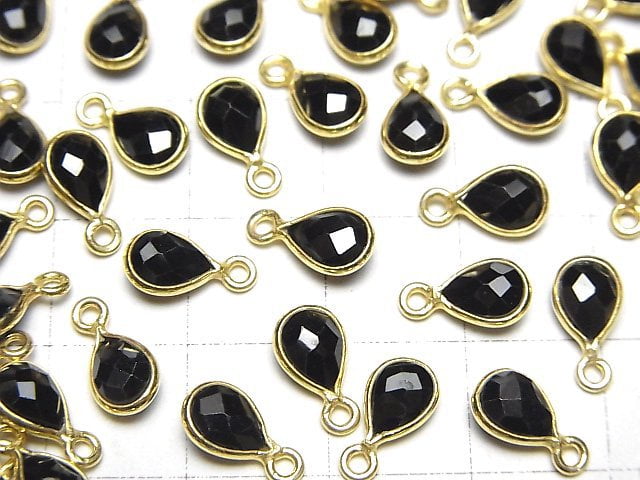 [Video]High Quality Black Spinel AAA Bezel Setting Faceted Pear Shape 7x5mm 18KGP 4pcs