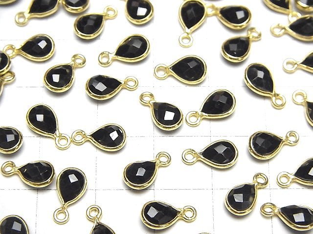 [Video]High Quality Black Spinel AAA Bezel Setting Faceted Pear Shape 7x5mm 18KGP 4pcs