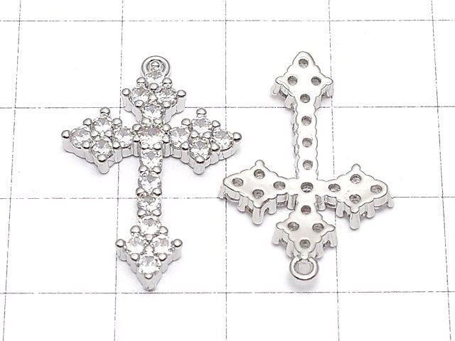 Metal parts 26x16mm Cross silver color (with CZ) 1pc