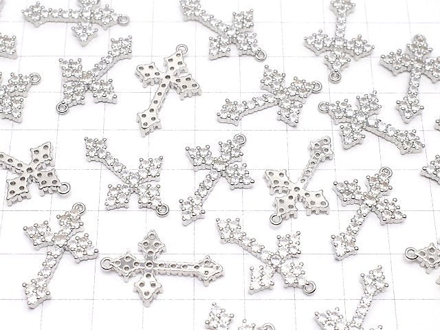 Metal parts 26x16mm Cross silver color (with CZ) 1pc