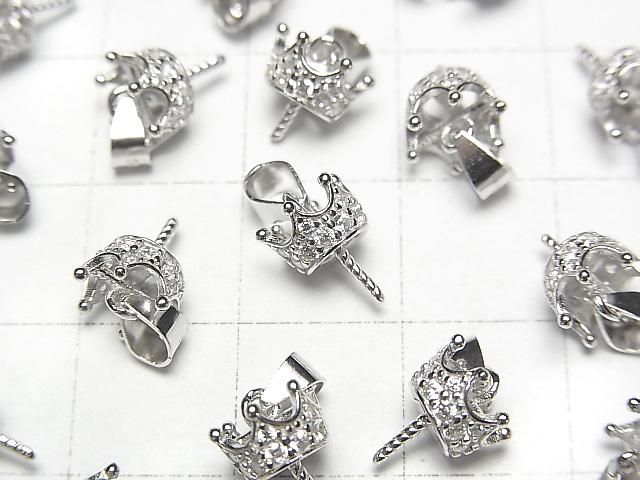 Silver925 Crown Bail Screw Eye Rhodium Plated (with CZ) 1pc