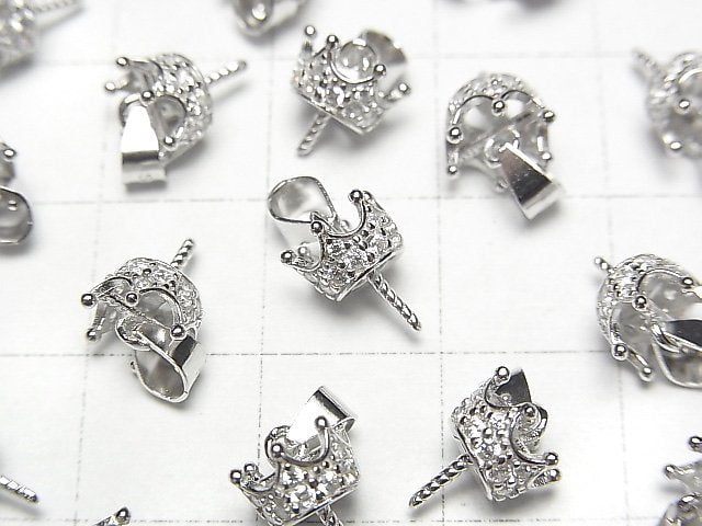 Silver925 Crown Bail with Screw Eye Rhodium Plated (with CZ) 2pcs