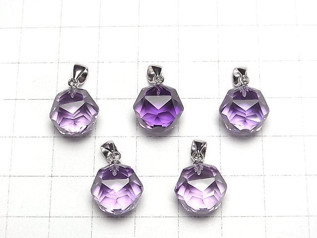 [Video] High Quality! Amethyst AAA Star Faceted Round 12mm Pendant Silver925 1pc