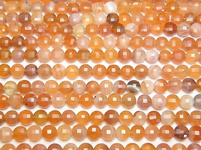 [Video]High Quality! Orange Botswana Agate Faceted Coin 8x8x5mm 1strand beads (aprx.15inch/36cm)