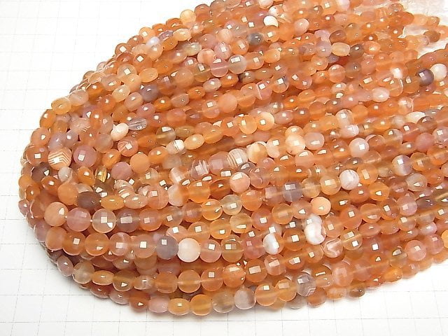 [Video]High Quality! Orange Botswana Agate Faceted Coin 8x8x5mm 1strand beads (aprx.15inch/36cm)