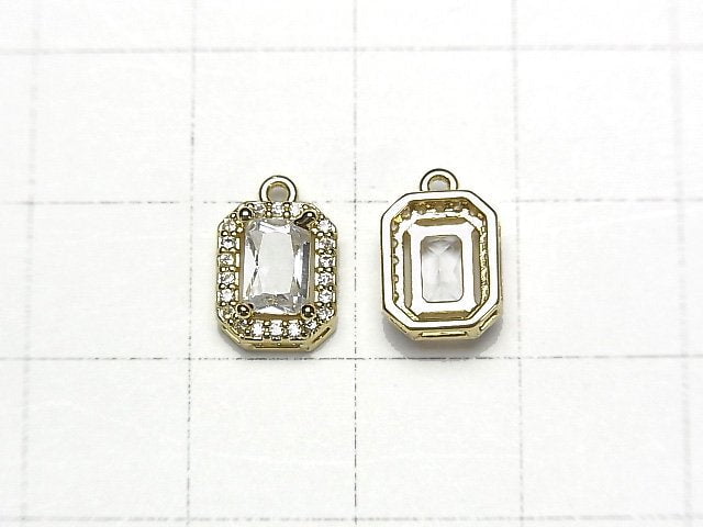 Metal parts charm with CZ octagon 9x7mm gold color 2pcs