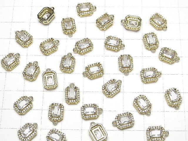 Metal parts charm with CZ octagon 9x7mm gold color 2pcs