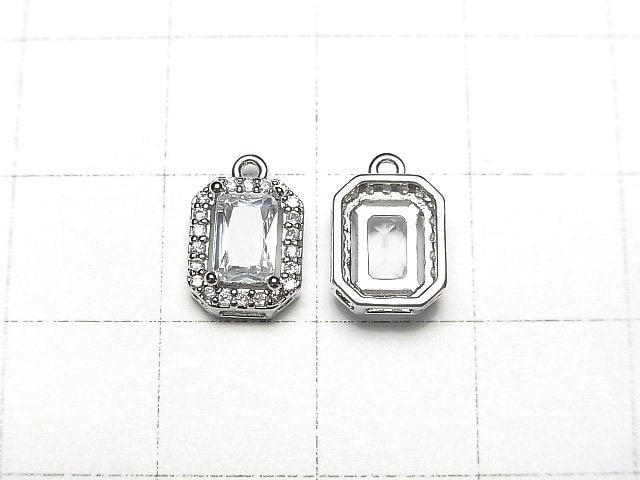 Metal parts charm with CZ octagon 9x7mm silver color 2pcs