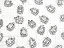 Metal parts charm with CZ octagon 9x7mm silver color 2pcs
