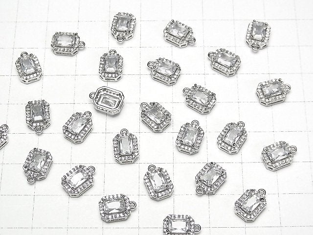 Metal parts charm with CZ octagon 9x7mm silver color 2pcs