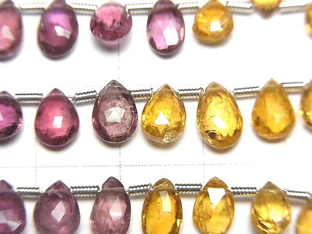 [Video]High Quality Yellow & Pink Tourmaline AA++ Pear shape Faceted Briolette half or 1strand beads (aprx.7inch/18cm)