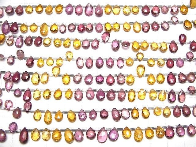 [Video]High Quality Yellow & Pink Tourmaline AA++ Pear shape Faceted Briolette half or 1strand beads (aprx.7inch/18cm)