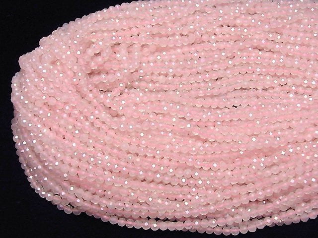 [Video]High Quality! Flash,Rose Quartz 32Faceted Round 3mm 1strand beads (aprx.15inch/36cm)