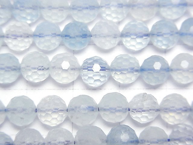 [Video]High Quality! Aquamarine AA++ 128Faceted Round 6.5mm half or 1strand beads (aprx.15inch/37cm)
